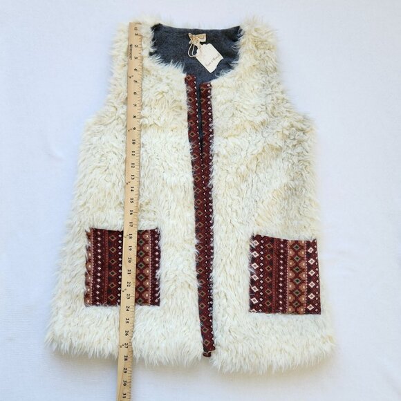 Boho Faux Fur Vest Tribal Pockets Soft Cozycore Hippie Western Rodeo Cowgirl S - Picture 7 of 11